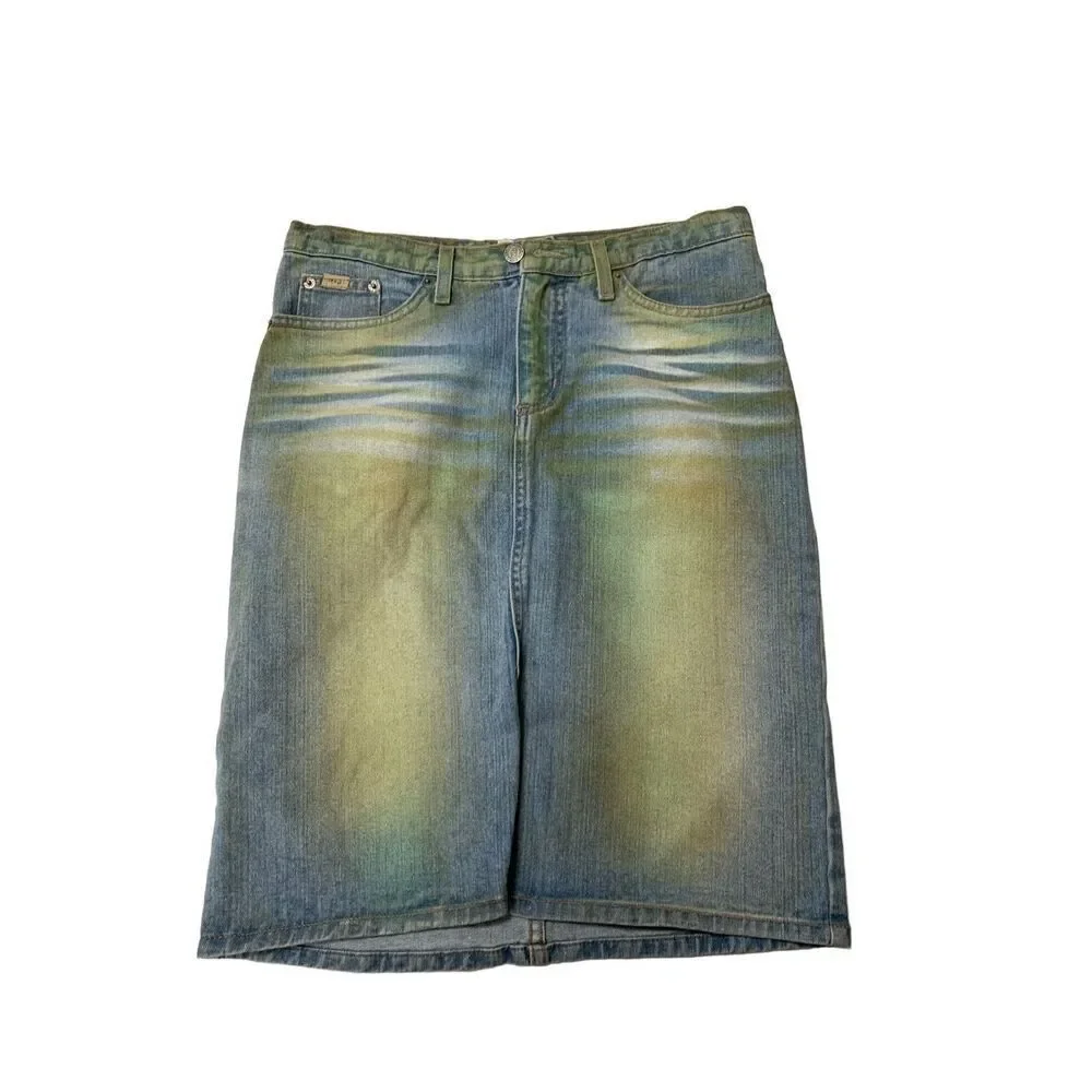 Distressed Worn Look Denim Skirt